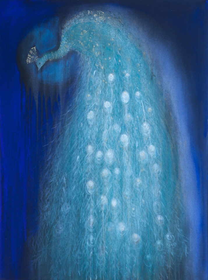 Walid El Masri, Paon peacock, Mixtes techniques sur toile, dimensions: 130 x 97 cm, courtesy Galerie 27 Concept 
