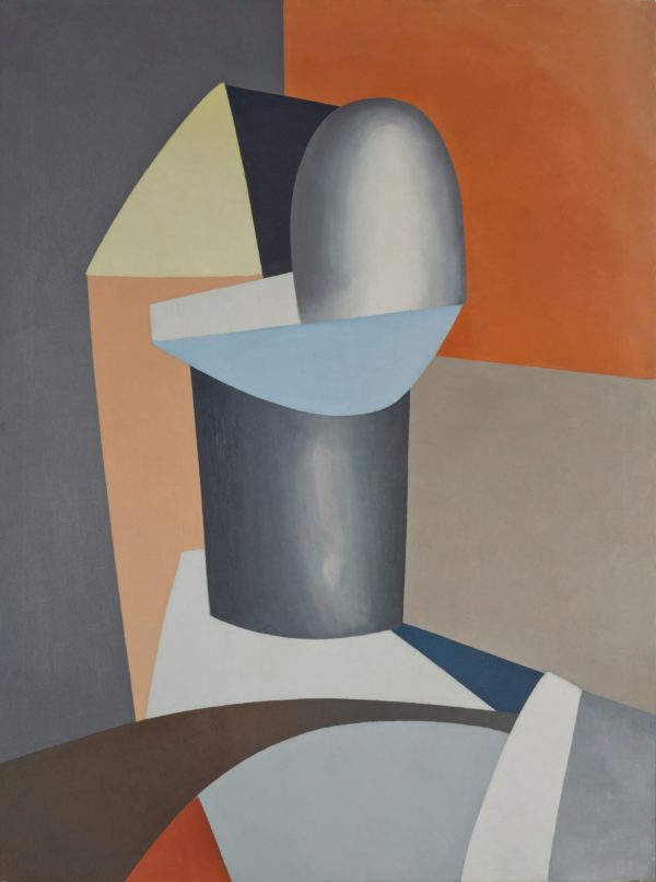 Jean Hélion, Individu fond gris et rouille, 1936-38, Huile sur toile, 112 x 84 cm. Signée, titrée, située, et annotée au dos ; Signée et datée au revers