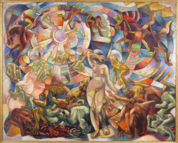 Vladimir Baranoff-Rossiné, Apocalypse verte, 1912, huile sur toile, 130 x 162 cm, Copyright : Archives Galerie Le Minotaure