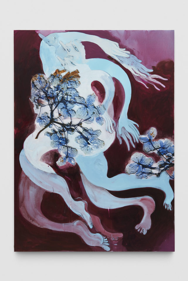 Carlotta Bailly-Borg, Cloudy, 2022, Acrylic, charcoal, digital prints transferred on canvas, 180 x 130 cm. Courtesy Carlotta Bailly-Borg & Praz-Delavallade Paris, Los Angeles