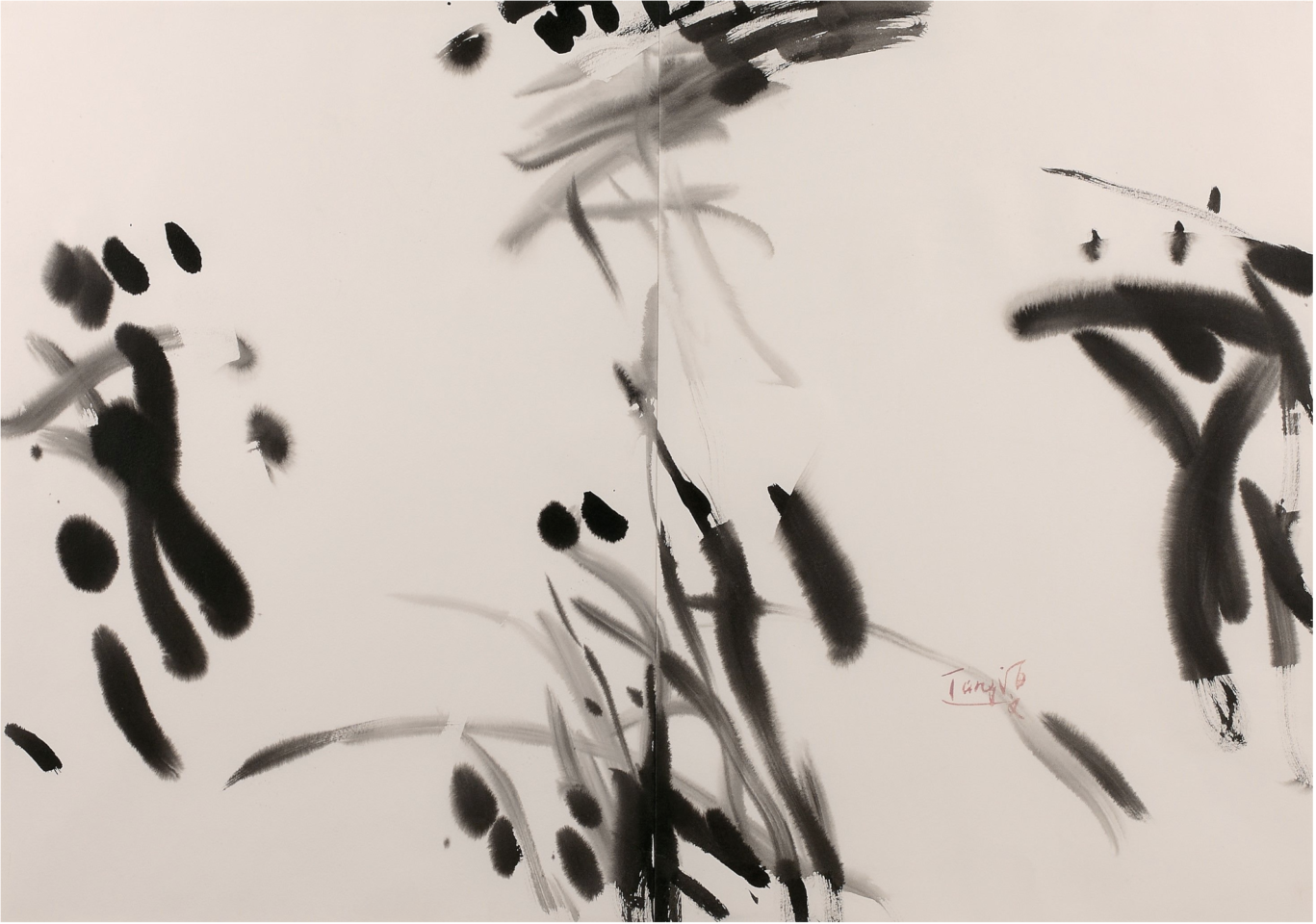 T'ang Haywen, Sans Titre, 1975, Encre sur papier Kyro, 70 x 100 cm (diptyque)  