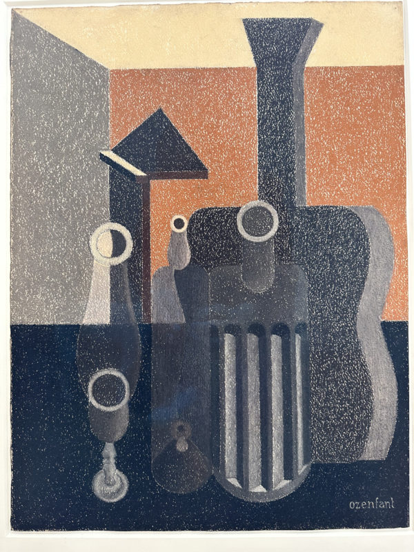 Amédée Ozenfant, Guitare, bouteilles et verre à pied, Vers 1925, Craies et pastel sur papier, 47 x 35 cm

