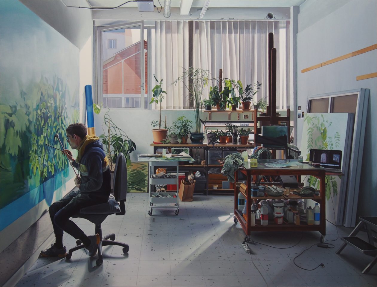 Adrien Belgrand, L’Atelier, 2023, Acrylique sur toile, 160 x 210 cm 