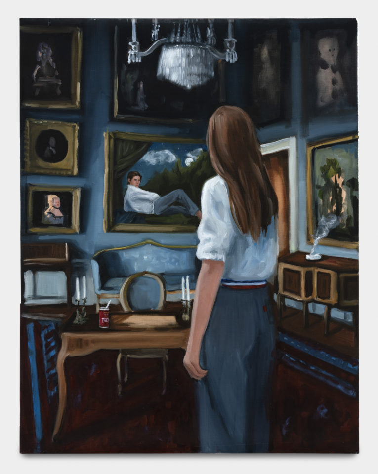 KARYN LYONS, The Secret Salon, 2023, Oil on linen – Huile sur toile, 76.2 x 58.4 cm. 30 x 23 in.