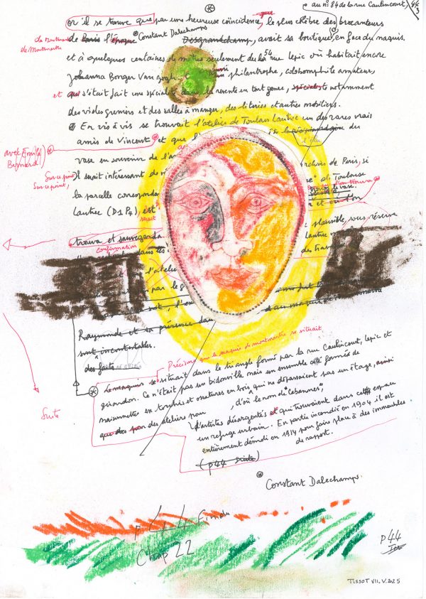 Christophe Tissot, encre et pastel sec sur papier signé et daté 4.V.2025 - Dim: 29,7 x 21 cm