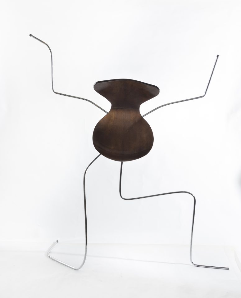 Diego Bianchi, Jacobsen, 2019, chrome pipes, wood, plastic, 181 x 150 x 80 cm
