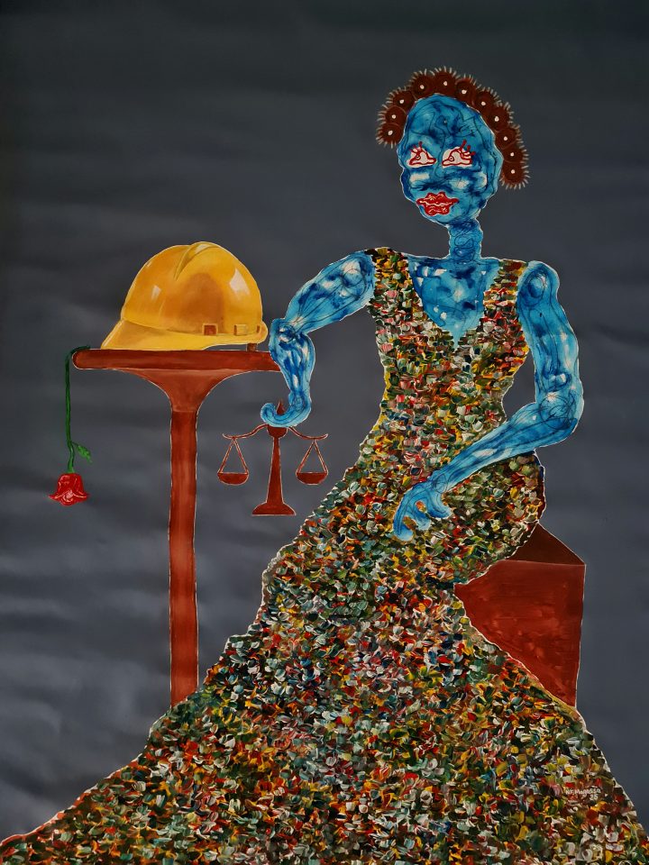 Famakan Magassa, L’AMOUR ET LA JUSTICE, Acrylique et pastel à l'huile sur toile, 150 X 130 CM, 2025, copyright galerie Sabine Bayasli