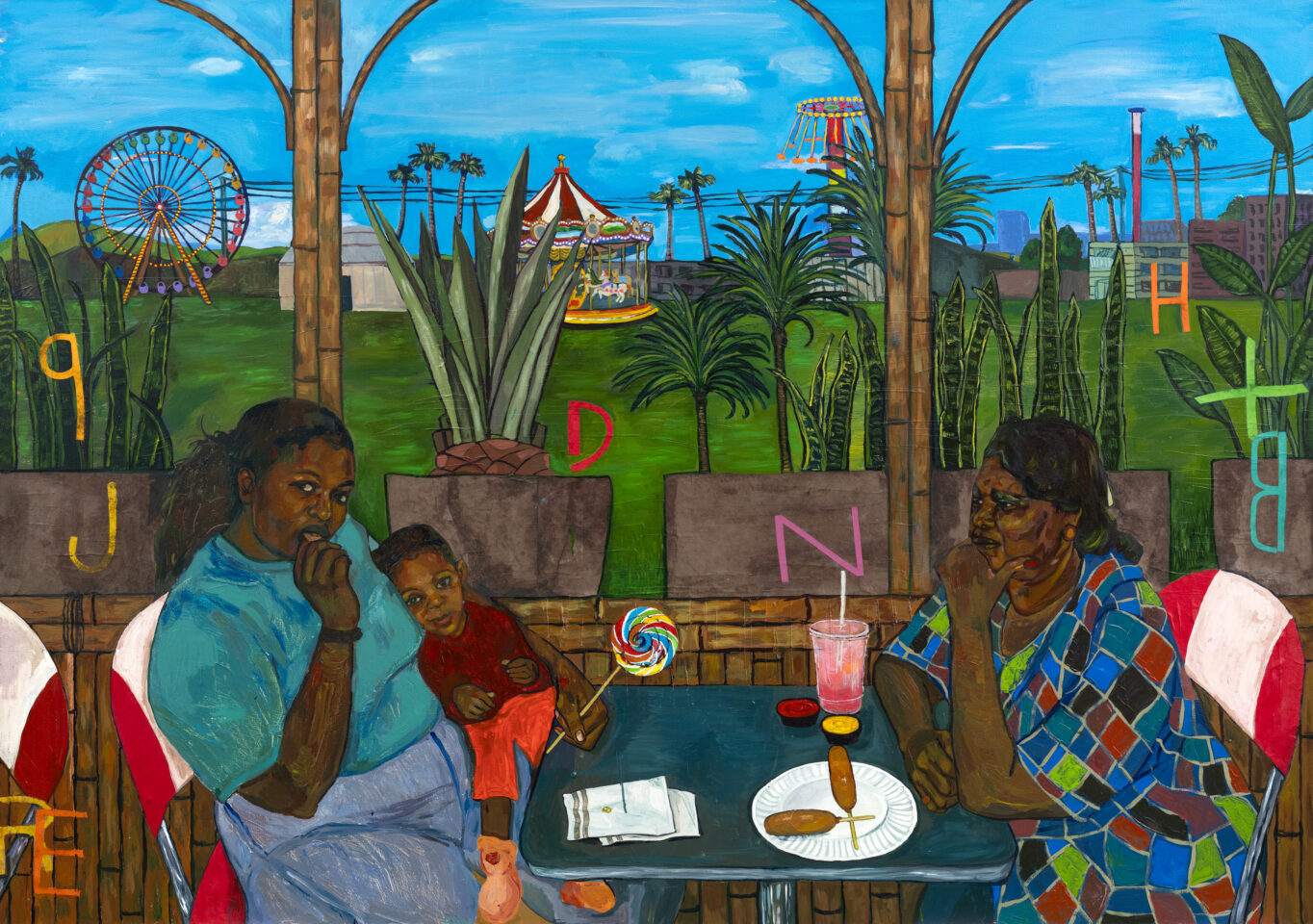  Khalif Tahir Thompson, « State Fair », 2026, Oil, Acrylic, Handmade papers, on canvas, 170 x 240 cm (66 7/8 x 94 1/2 in). Courtesy Zidoun-Bossuyt Gallery and the artist. 