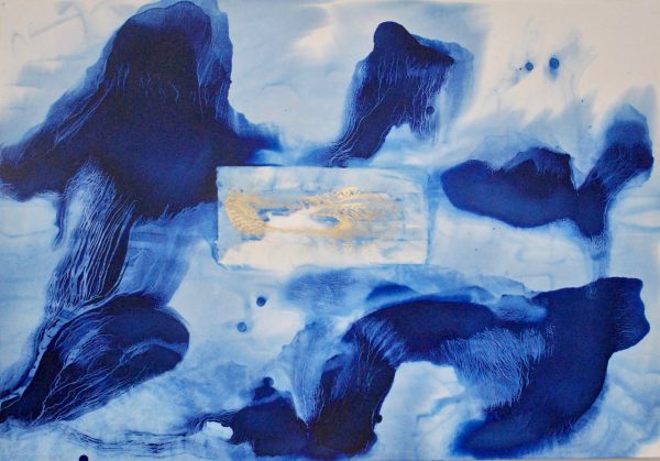 Charles Le Hyaric, Les jours bleus, 2024, Peinture à l’huile, peinture en spray sur papier, 75 x 110 cm
