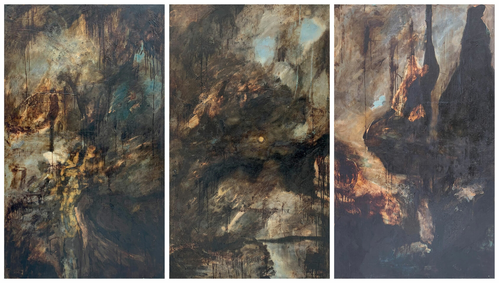 Point Doré (1987)
Huile et bitume sur toile de lin
250 × 150 × 3 cm (each)