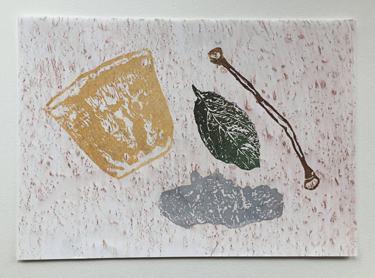 Morgane Porcheron
Linogravure, frottage, encre et crayon de couleur 17,6 x 25,3 cm