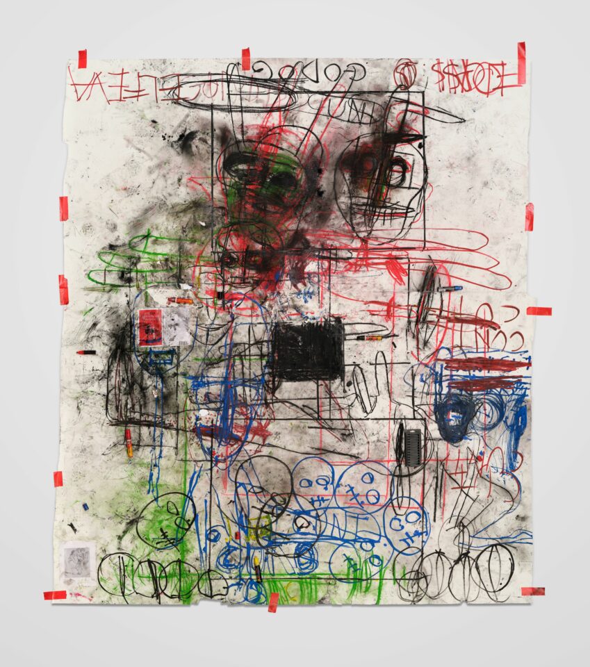 Paul McCarthy, SS EE, Kandinsky, D4 #1
2025, Charcoal, pastel, paint marker, collage
and tape on
paper,
322.6 x 279.4 cm,
© Paul McCarthy, Photo : Fredrik Nilsen