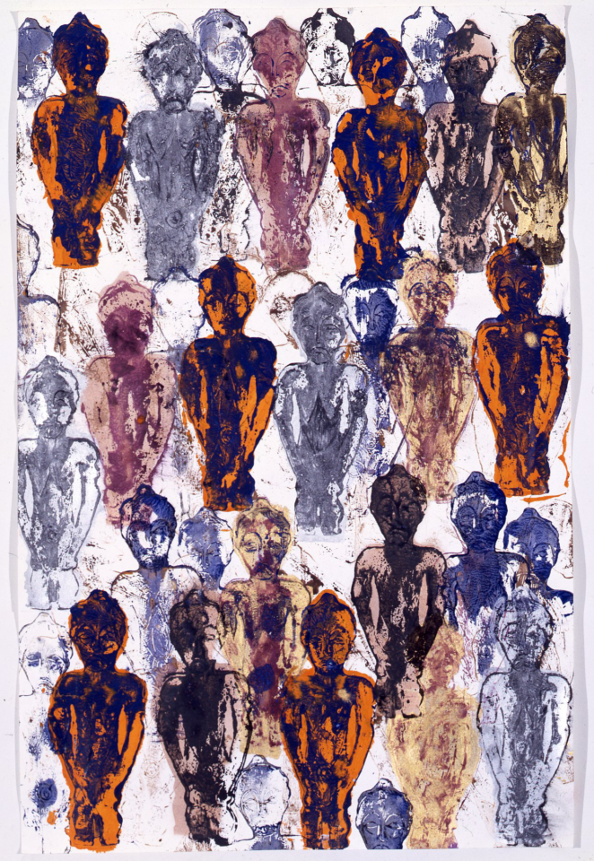 ARMAN,
Fang Reliquary Figure (Gabon), 1997, Acrylique et encre de Chine sur papier, 101 x 67.3 cm / Courtesy Galerie Patrice Trigano